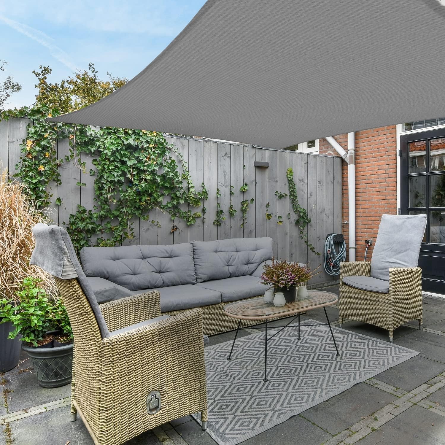 Voile d'ombrage rectangulaire, anti-UV, pour terrasse, jardin, pelouse, activités de plein air, plage, 3 x 5 m, gris. - 8
