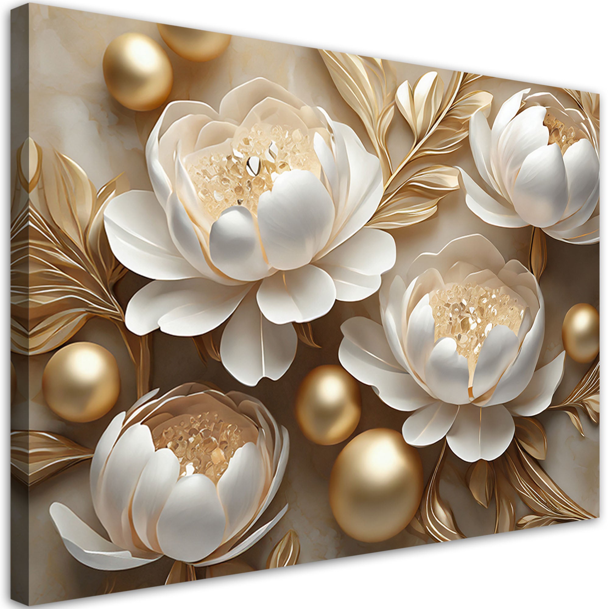 Obraz, Złote kwiaty glamour 3D 100x70