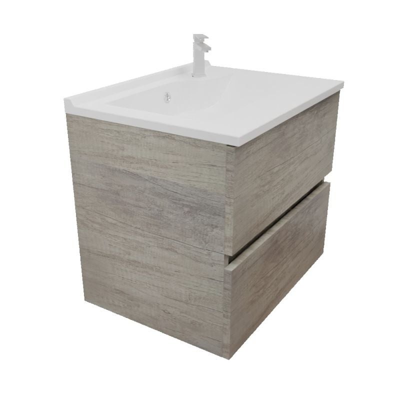 Meuble salle de bain suspendu 60 cm ROSALY INOX- Bois- Plan vasque en Résine - 2
