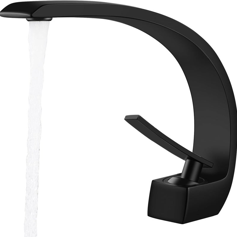 Czarny kran łazienkowy z mosiężną baterią mieszającą do umywalki - z ciepłą i zimną wodą do łazienki, toalety lub toalety dla gości