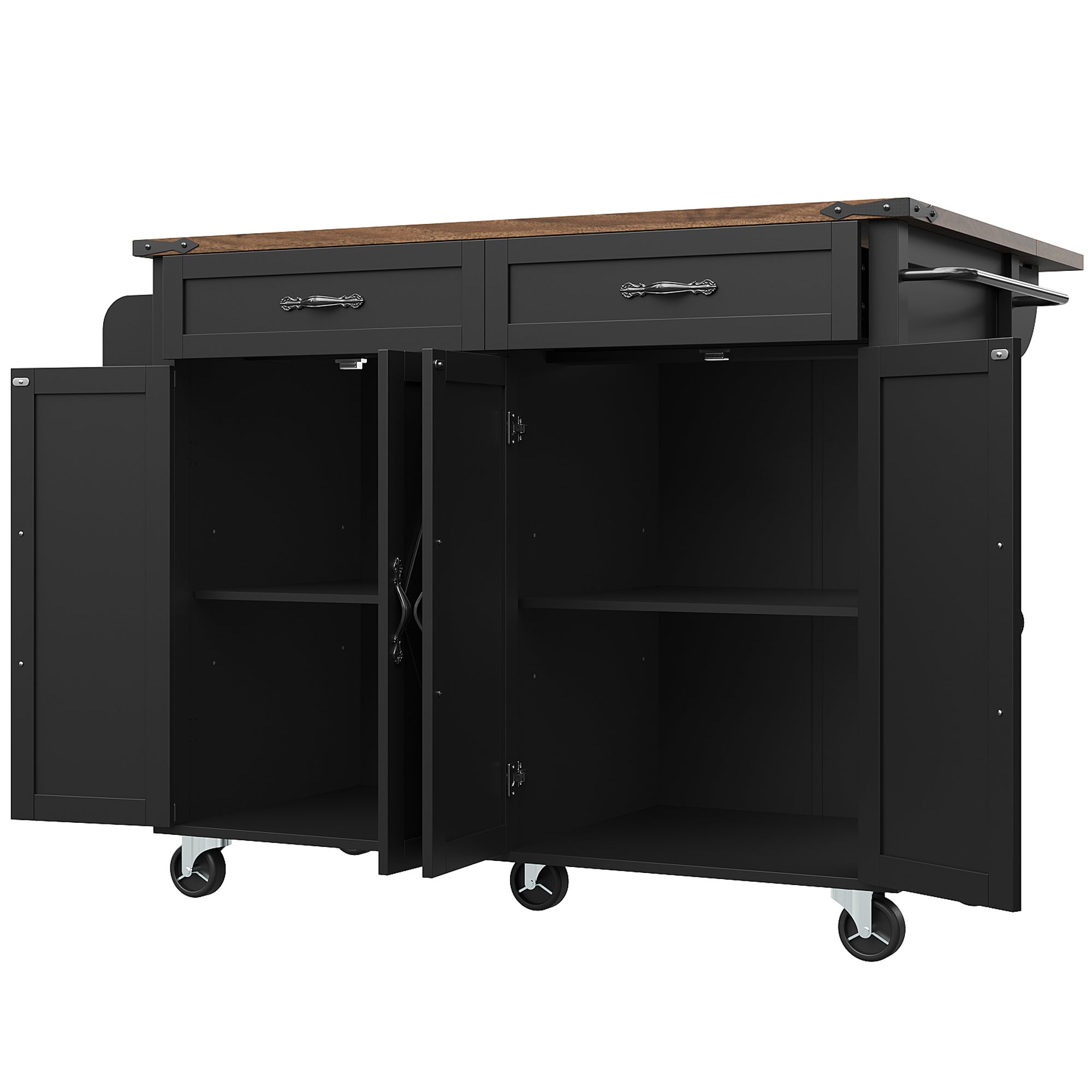 Îlot De Cuisine Mobile Avec Plateau Extensible - 112 à 180.5 Cm, Roulettes, Rangement - Pour Cuisine/Salle à Manger