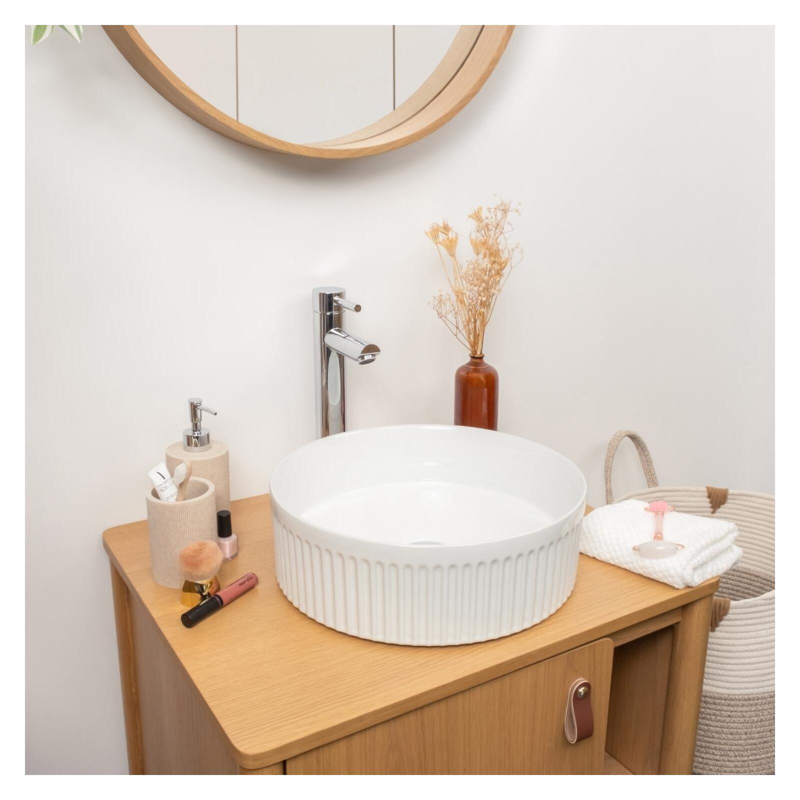 Vasque à Poser En Porcelaine Blanche Ronde - Occasion - LAVABO CERAMICA - Diam. 36 Cm