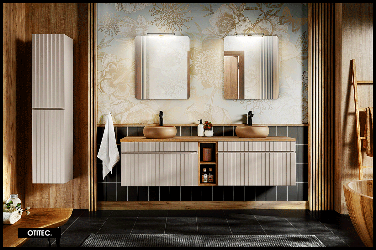 Ensemble de meuble de salle de bain - 180 cm - avec 2 vasques à poser