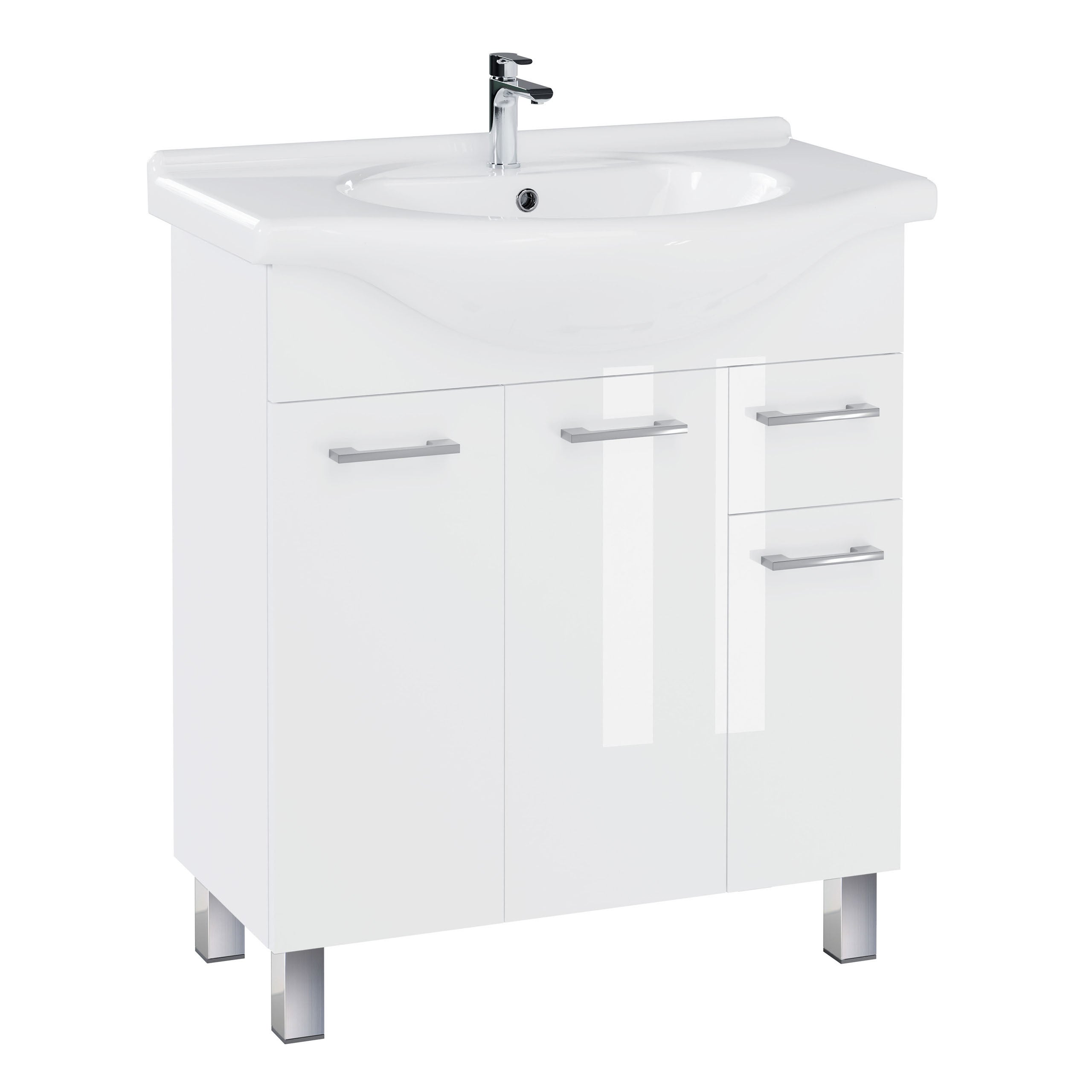Szafka łazienkowa z umywalką stojąca pod umywalkę biała połysk 75 cm zestaw