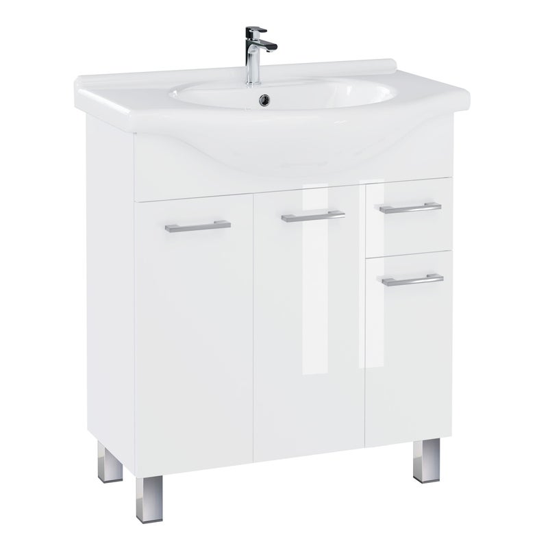 Szafka łazienkowa z umywalką stojąca pod umywalkę biała połysk 75 cm zestaw