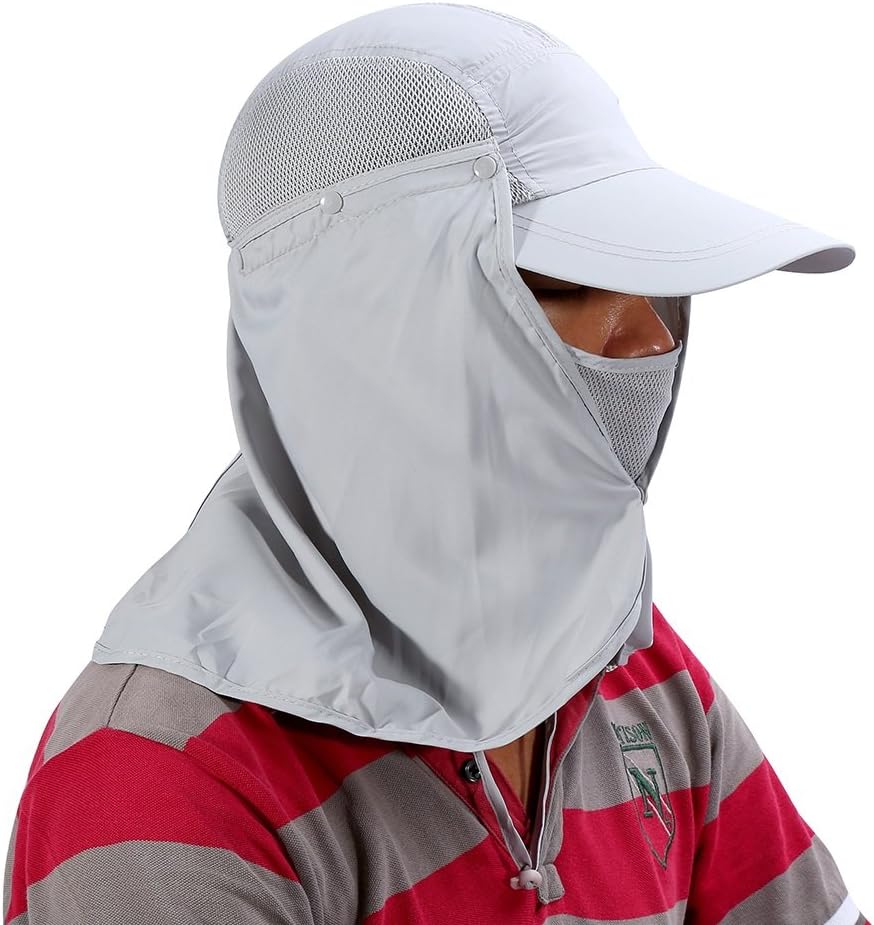 Chapeau Pare Soleil Amovible 3 en 1 Casquette Intégrale Anti UV Protection Complète Visage Cou Respirant Séchage Rapide pour l'Extérieur (Gris） - 2