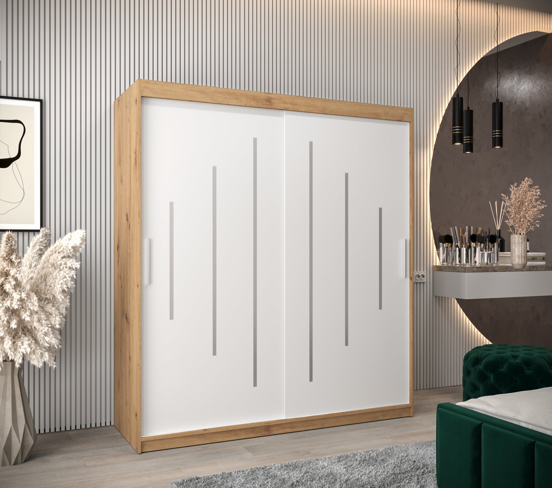 Szafa przesuwna garderoba York 180 x 62 x 200 cm Artisan + Biały - Abiks Meble