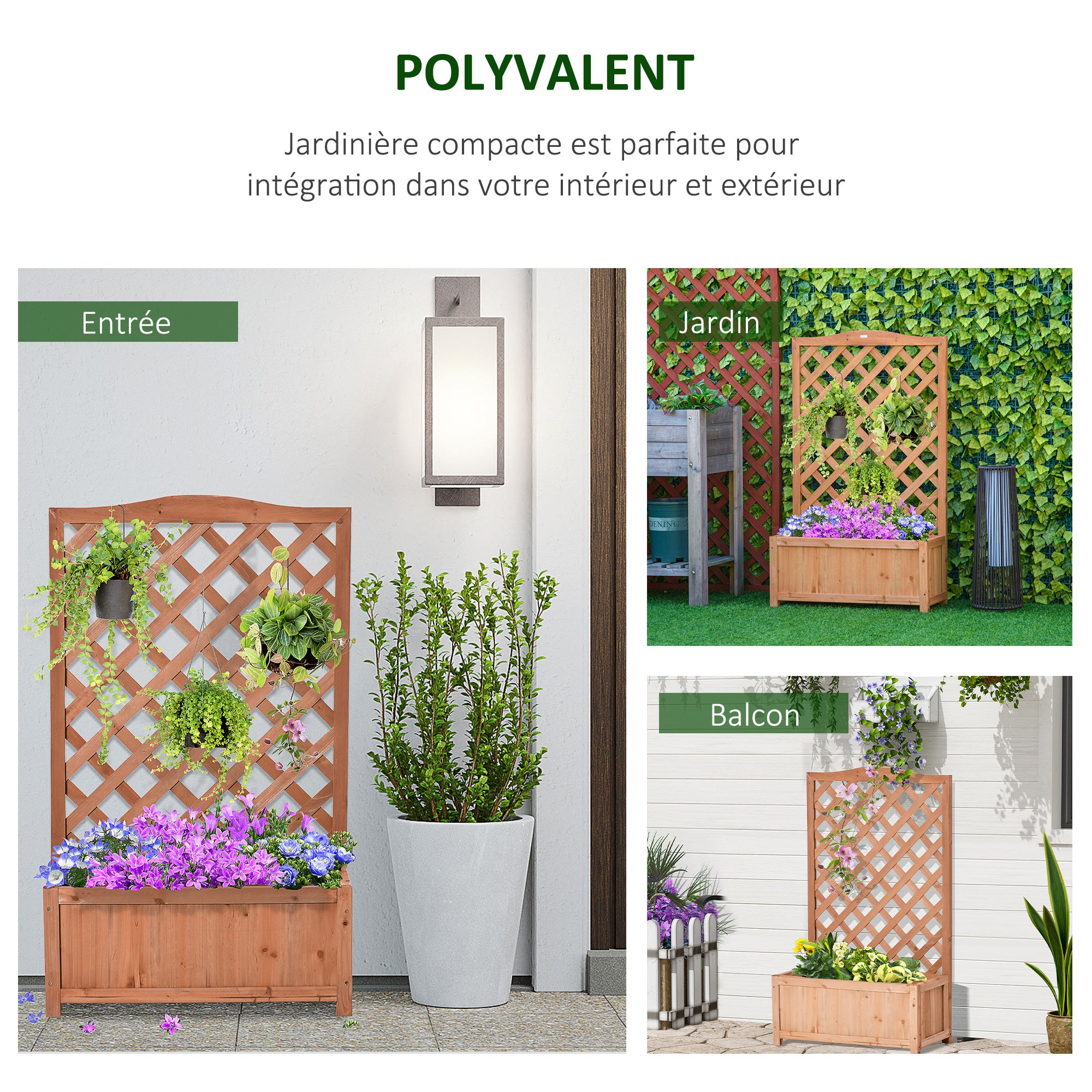 Jardinière sur pieds avec treillis bois sapin pré-huilé - 4