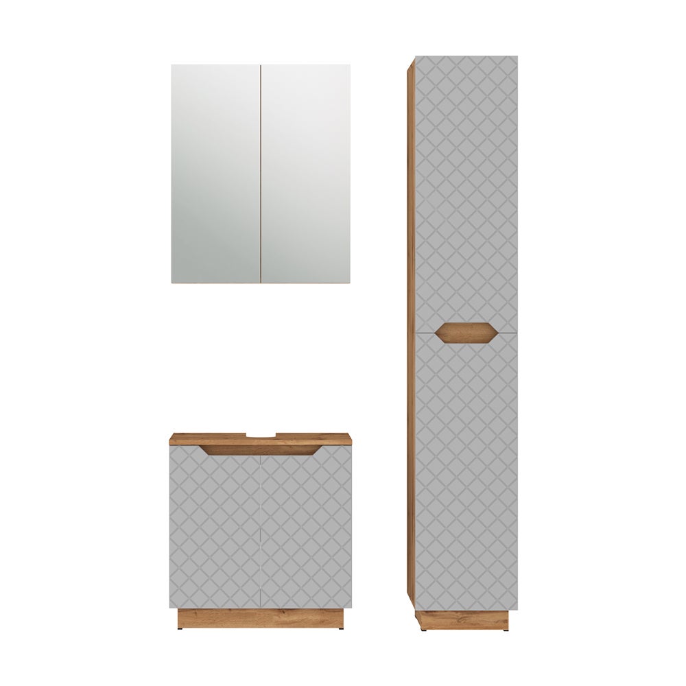 Vicco Zestaw mebli łazienkowych Lotta, Dąb/szary ze strukturą płytek, 3 części