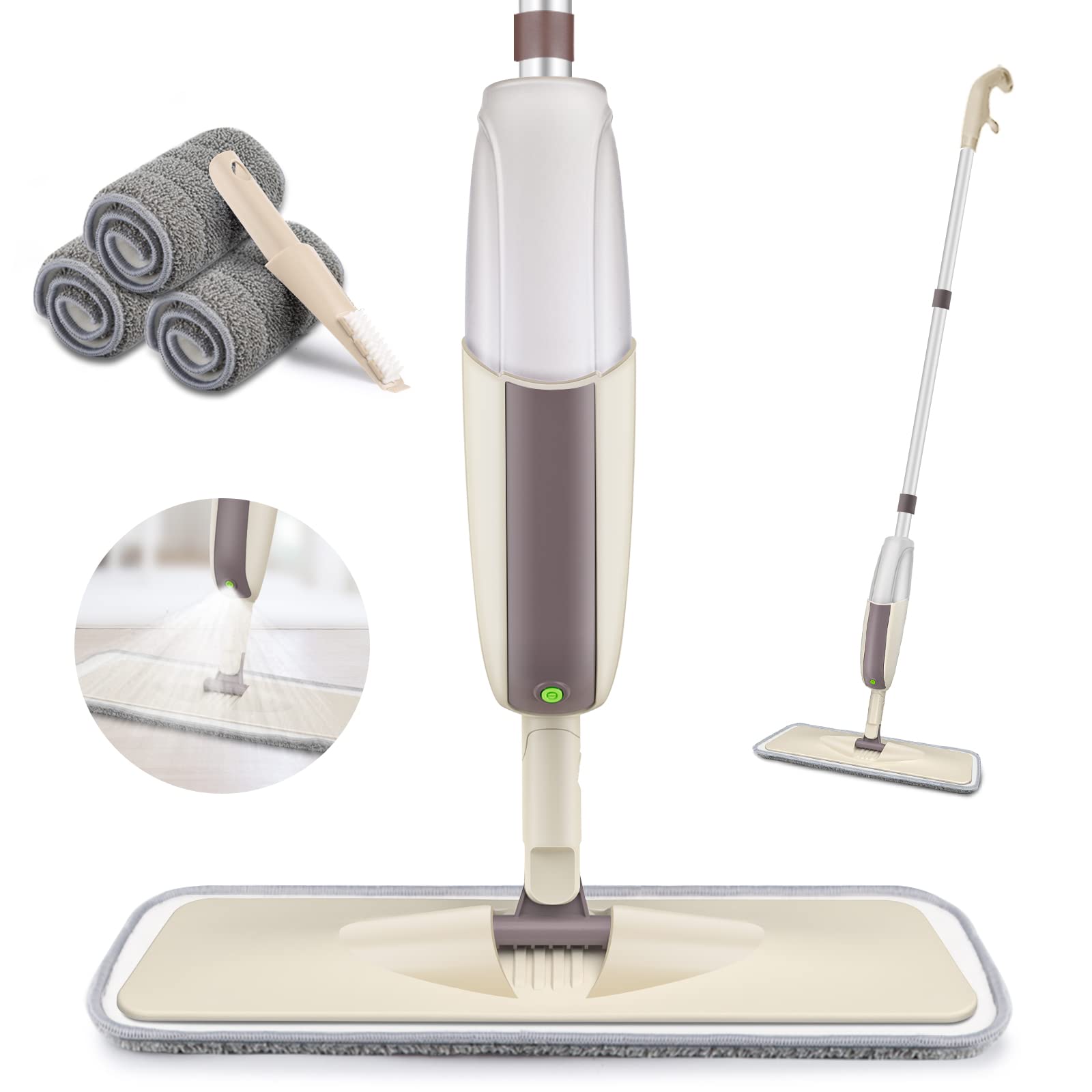 NileHome Mocio Spray Per Pavimenti Con 3 Panni In Microfibra - Flacone 400 Ml Ricaricabile - Per Legno E Piastrelle - 2