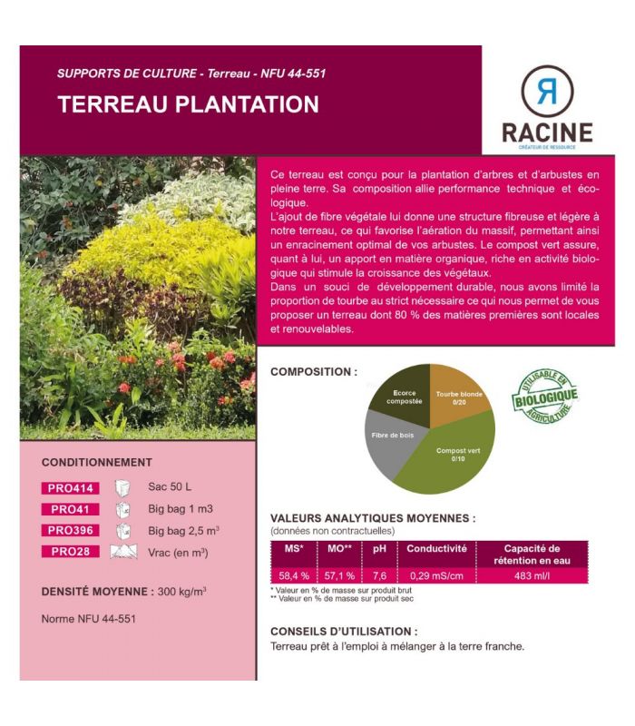 Terreau Plantation pour arbres et arbustes 50l naturel PRO414 - 2