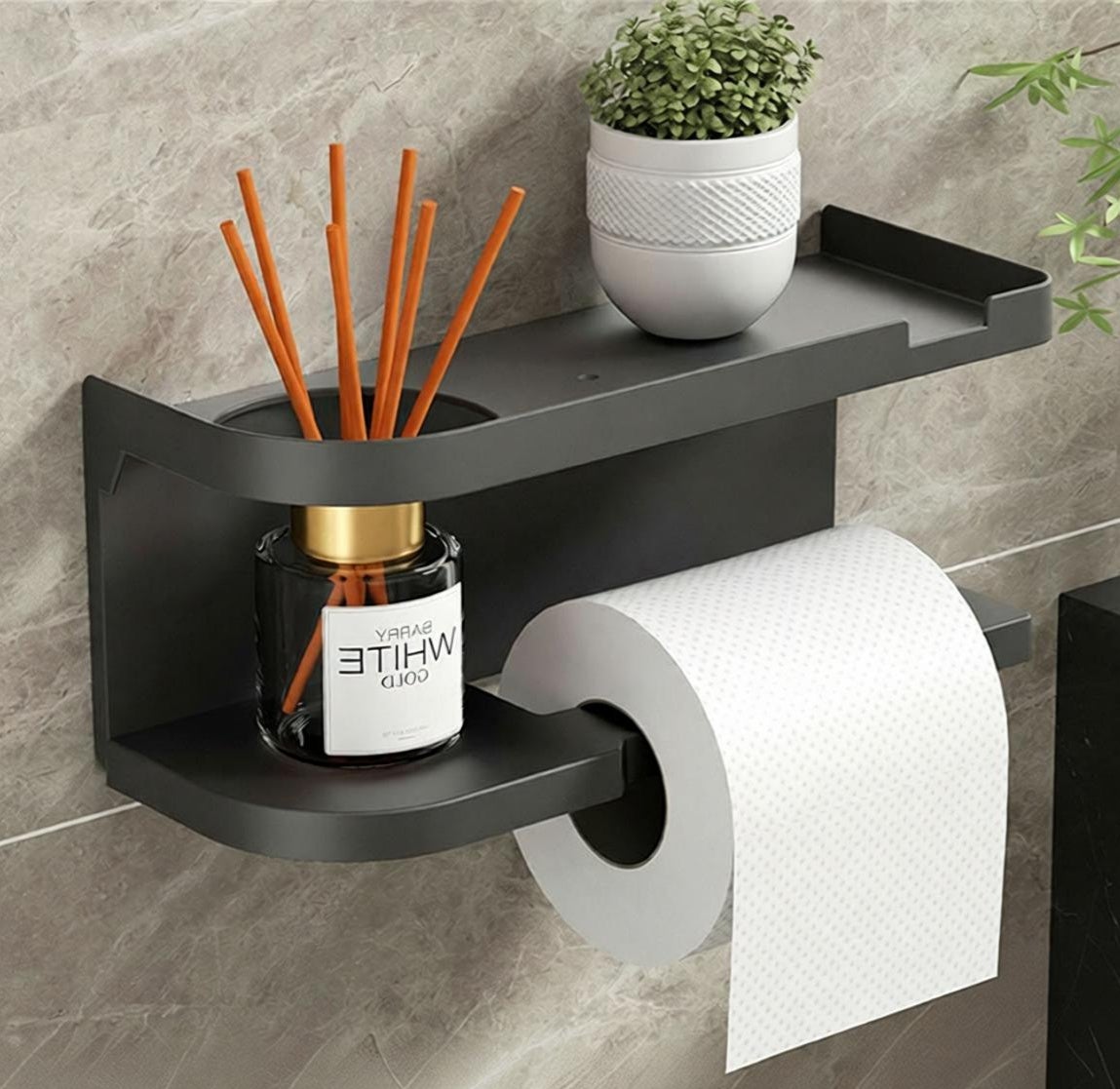 Porta Carta Igienica Con Mensola In Lega Di Zinco, Porta Rotoli Da Parete Con Ripiano Portatelefono, Grigio, Per Bagno E Cucina