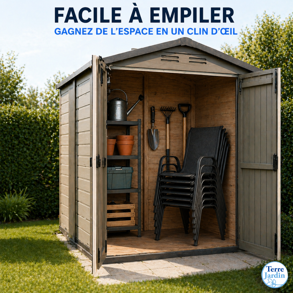 Lot de 6 Chaise de jardin sans coussin Chaises de jardin empilables textilène x6 Unité Noir en Textilène Noir - 7