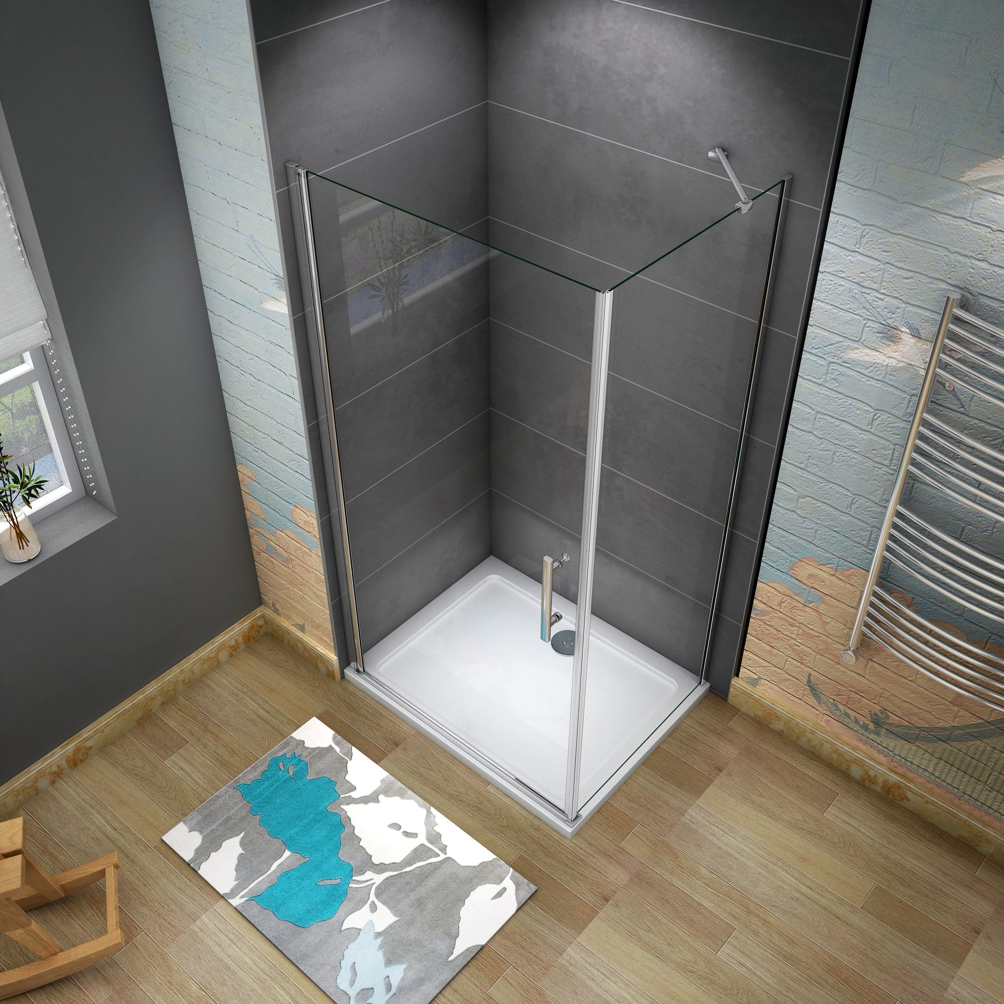 Aica Italy 100x80 Cm Box Doccia Angolare Alto 195cm Porta Battente Più Parete Laterale Vetro 6 Mm Temperato Anticalcare Barra Da 45cm Cromato Lucido - 2