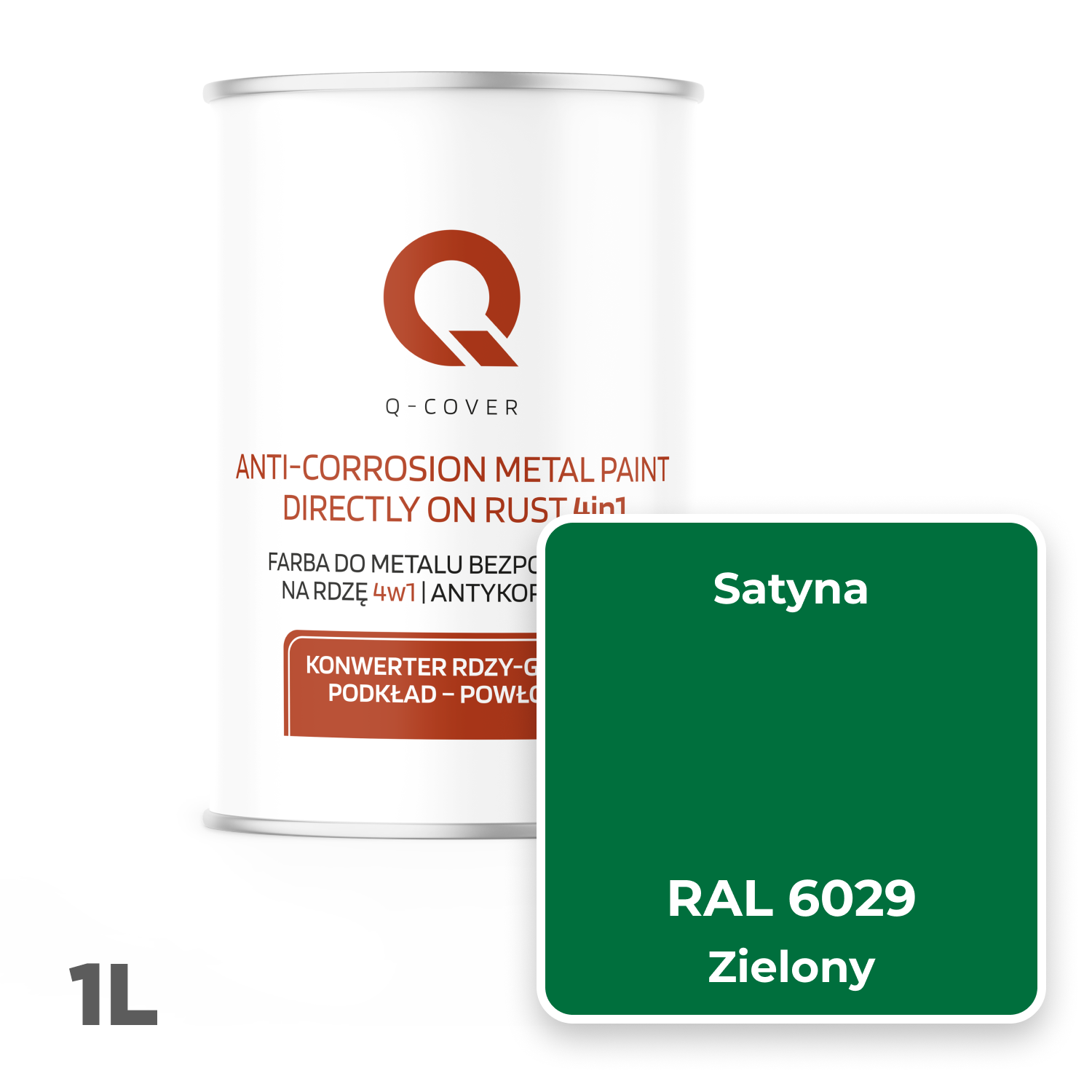 Farba do Metalu Prosto na Rdzę 4w1 Q-Cover Zielony RAL6029 Satyna 1L - 2