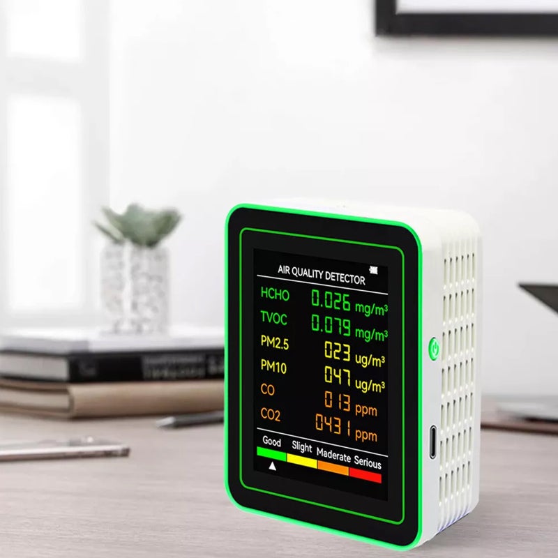 Monitor de calidad del aire 6 en 1, medidor de CO2, PM2.5, PM10, HCHO, TVOC, CO, detector de formaldehído con pantalla LCD y analizador de gases - 3