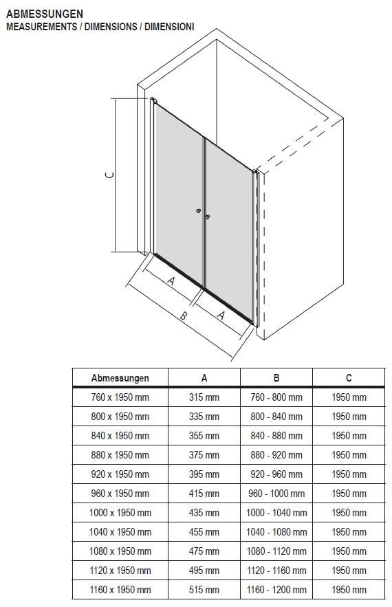 Bernstein Drzwi prysznicowe podwójne skrzydłowe NT218 czarny mat Szkło ESG 6mm - 88 cm - 5