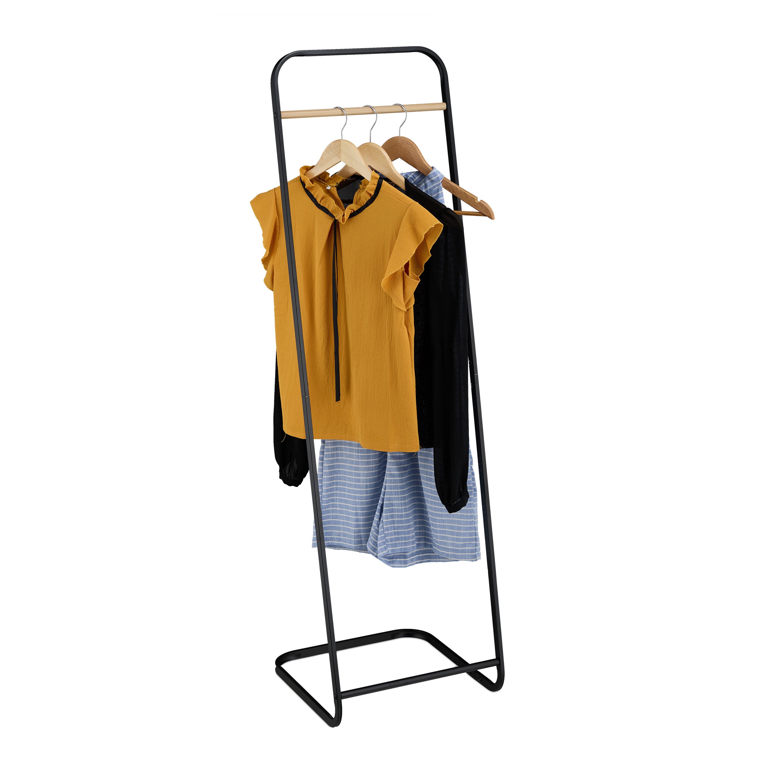 Portemanteau Avec 2 Étagères Relaxdays Métal Noir - H 162 Cm - Idéal Entrée Et Chambre