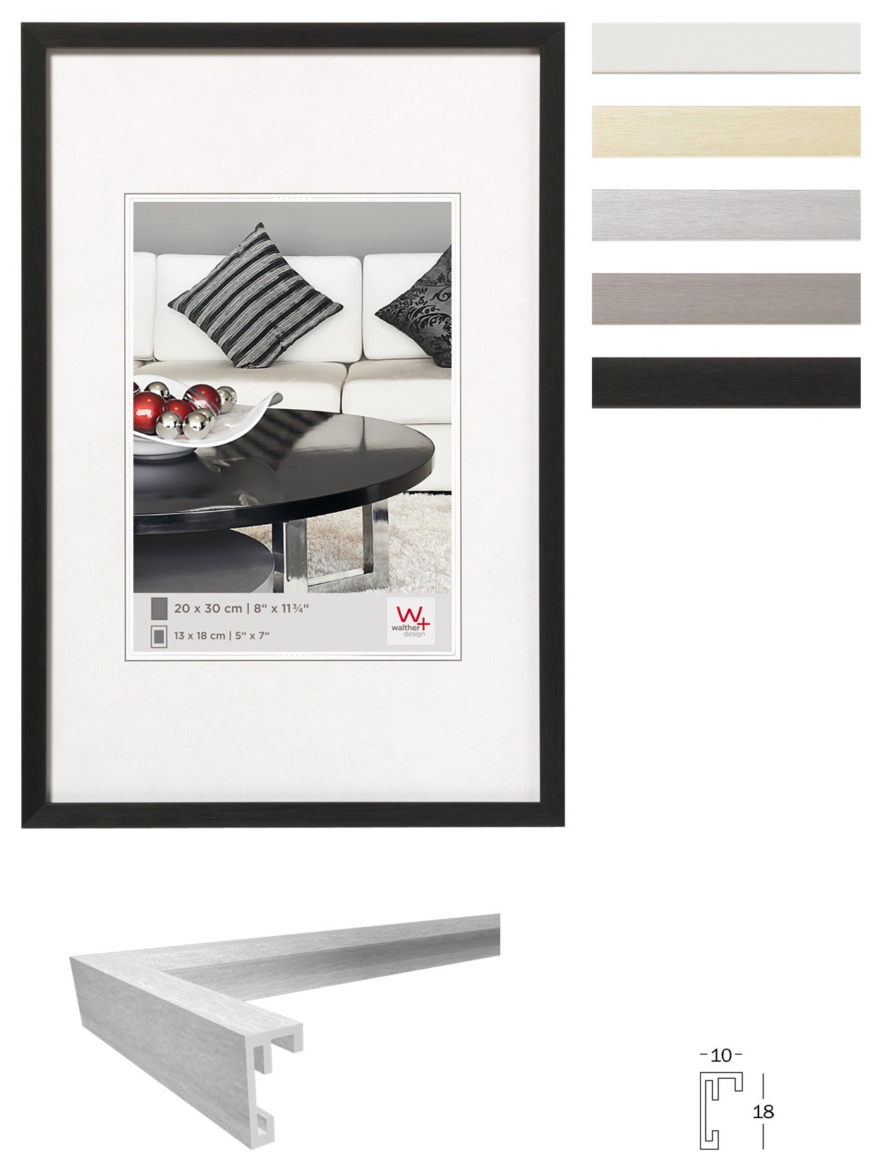 Cadre Photo Aluminium 30x45cm Noir - Verre Acrylique Incassable, Passe-Partout Inclus, Moderne