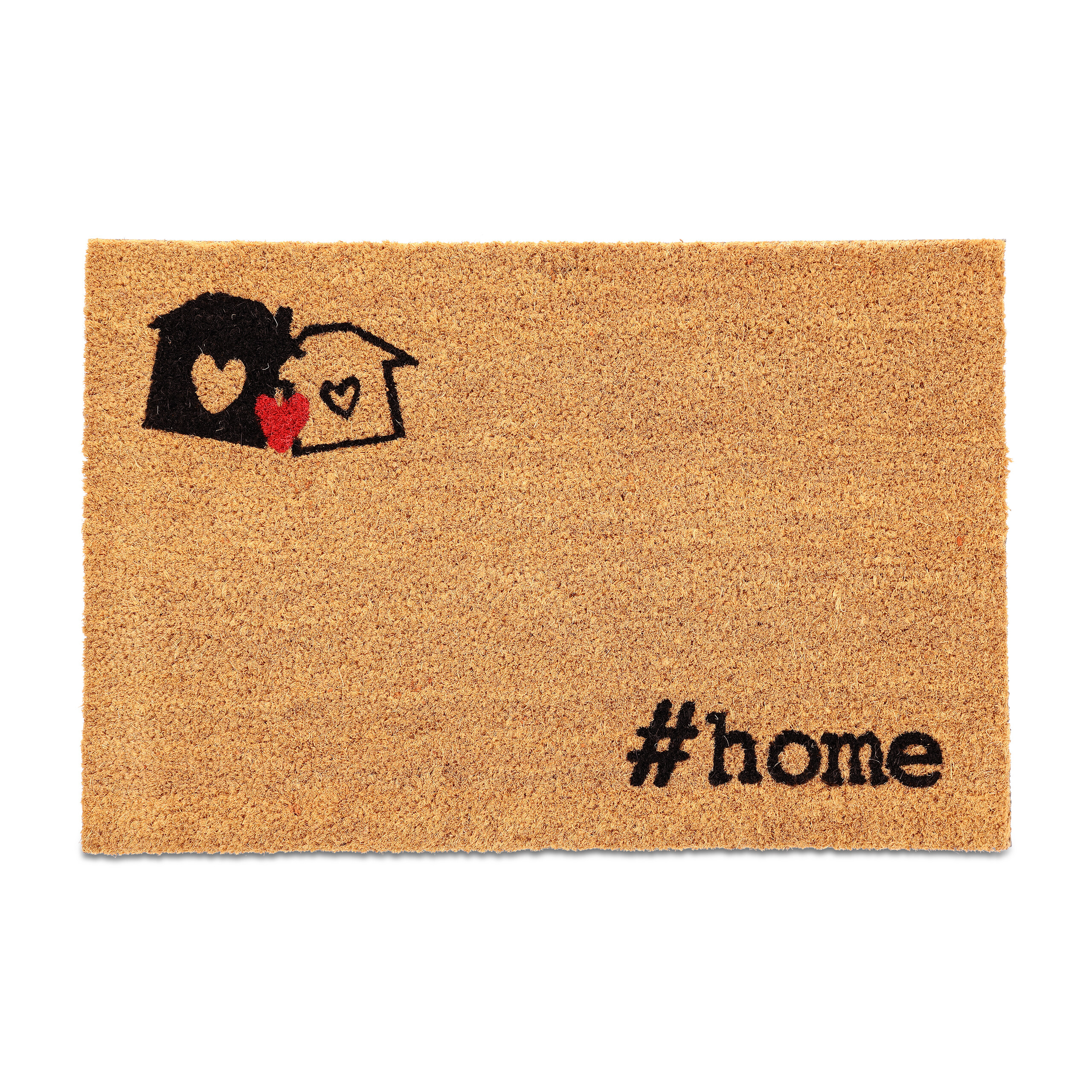 Relaxdays felpudo coco, con casa y palabra #home, 60x40 cm, resistente a la intemperie, antideslizante, natural y negro