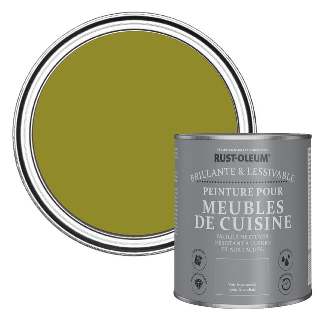 Peinture Verte lessivable pour Meubles de Cuisine, Finition Brillante RUST-OLEUM - Olive marinée 750ml (10,5m² par pot)