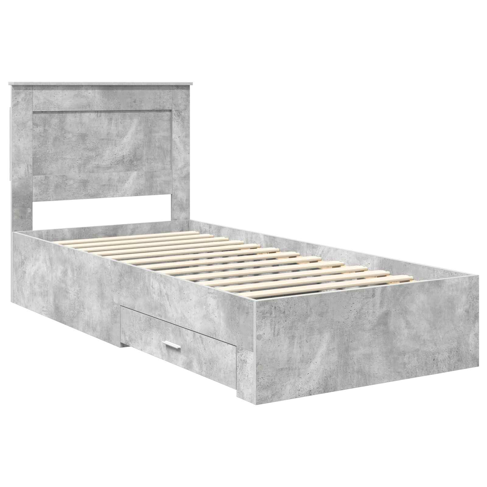 Cadre de lit en panneau de bois, gris béton et argent, pour la chambre, 75 × 190 cm - 4