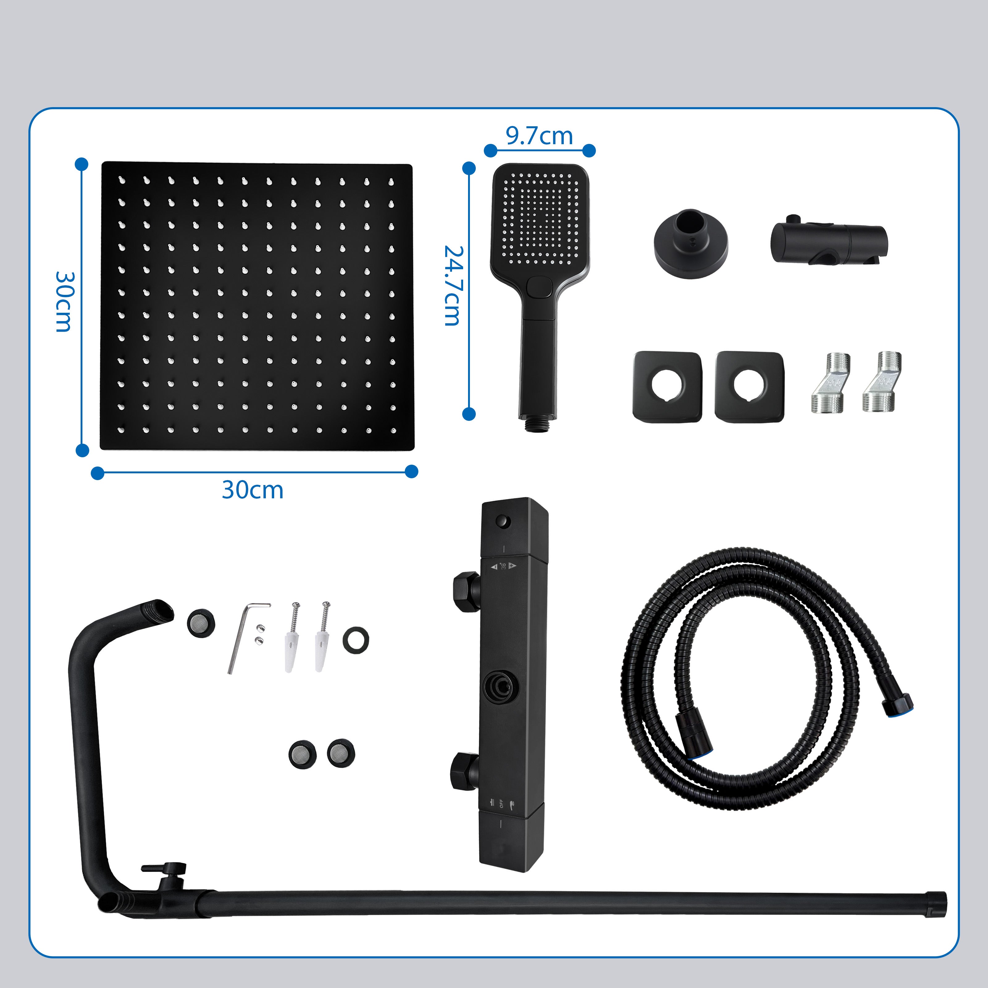 AICA Columna de Ducha Termostática Negro Mate con Alcachofa Superior de 12 Pulgadas Cuadrada Ducha Lluvia para Baño - 5