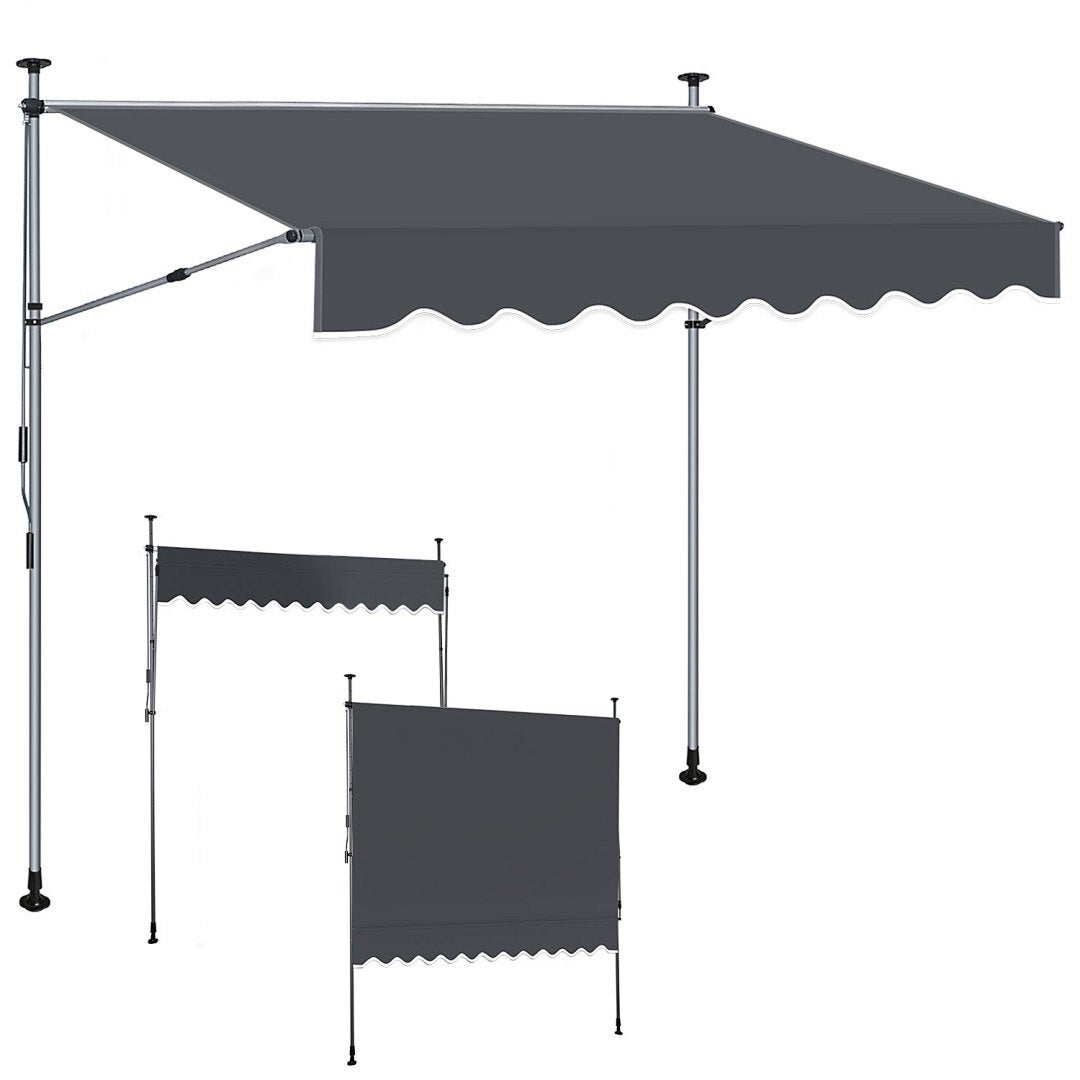Markiza ręczna z korbką, 300x150cm Antracytowa, Markiza balkonowa regulowana na wysokość, Ochrona UV50+ na balkon i taras