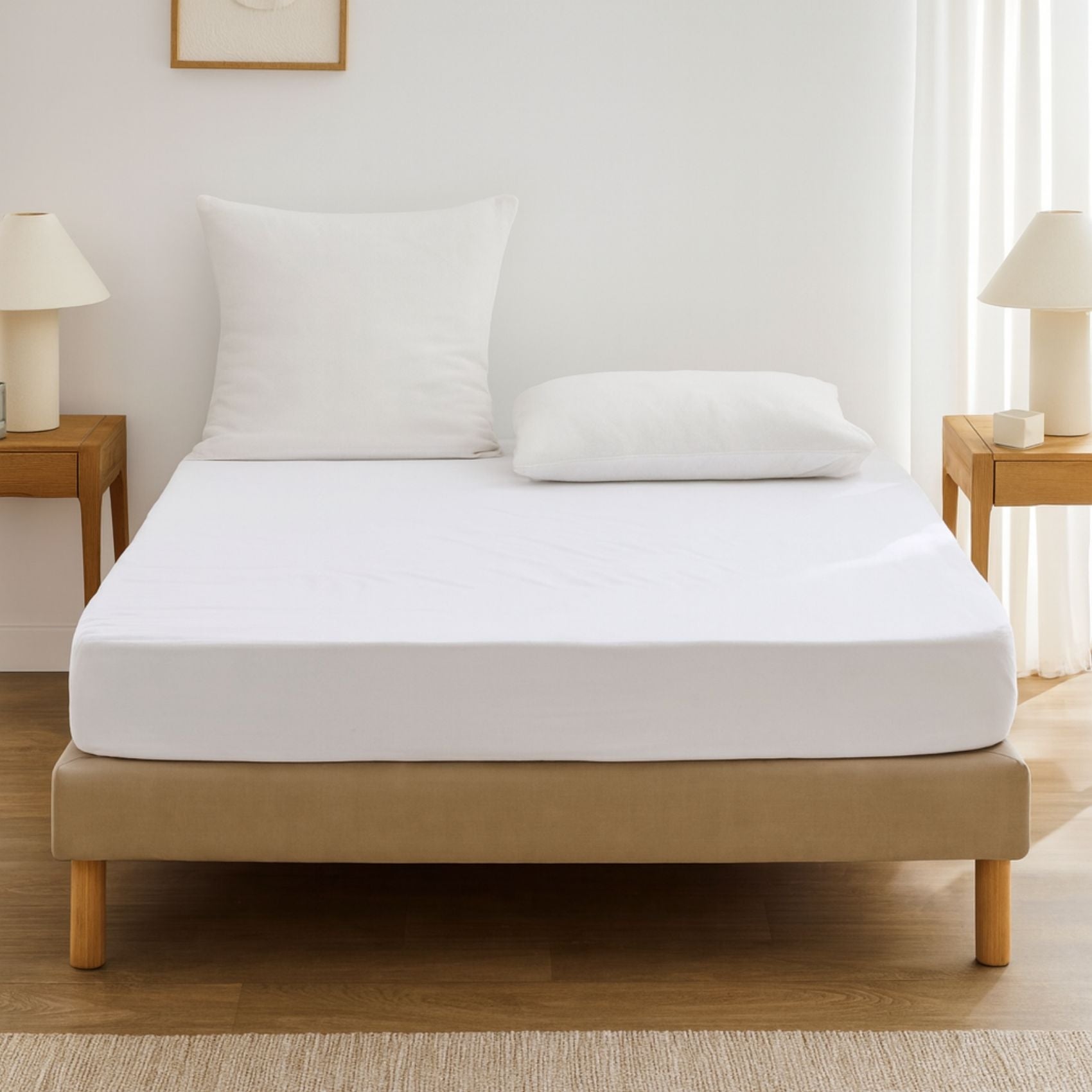 Protège matelas molleton 100% Coton Anti Acarien - Blanc - 160x200 cm - Coton - 3