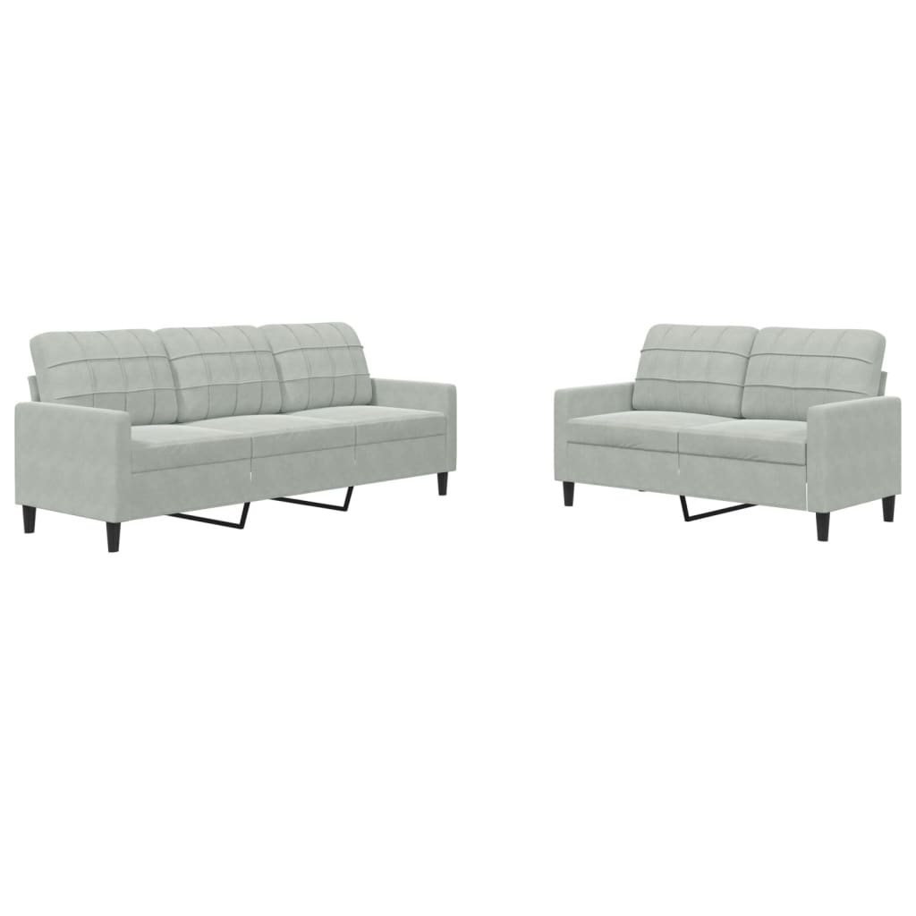 Juego de sofás con cojines 2 uds | sofá de salón | sofá de descanso terciopelo gris claro cfw704784