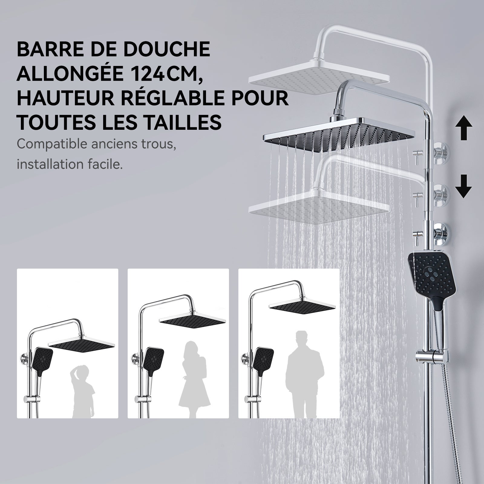 Auralum max Colonne de Douche avec Mitigeur Thermostatique, Système de Douche avec Robinetterie en laiton,Douchette à Main avec 3Jets,Chromé - 7