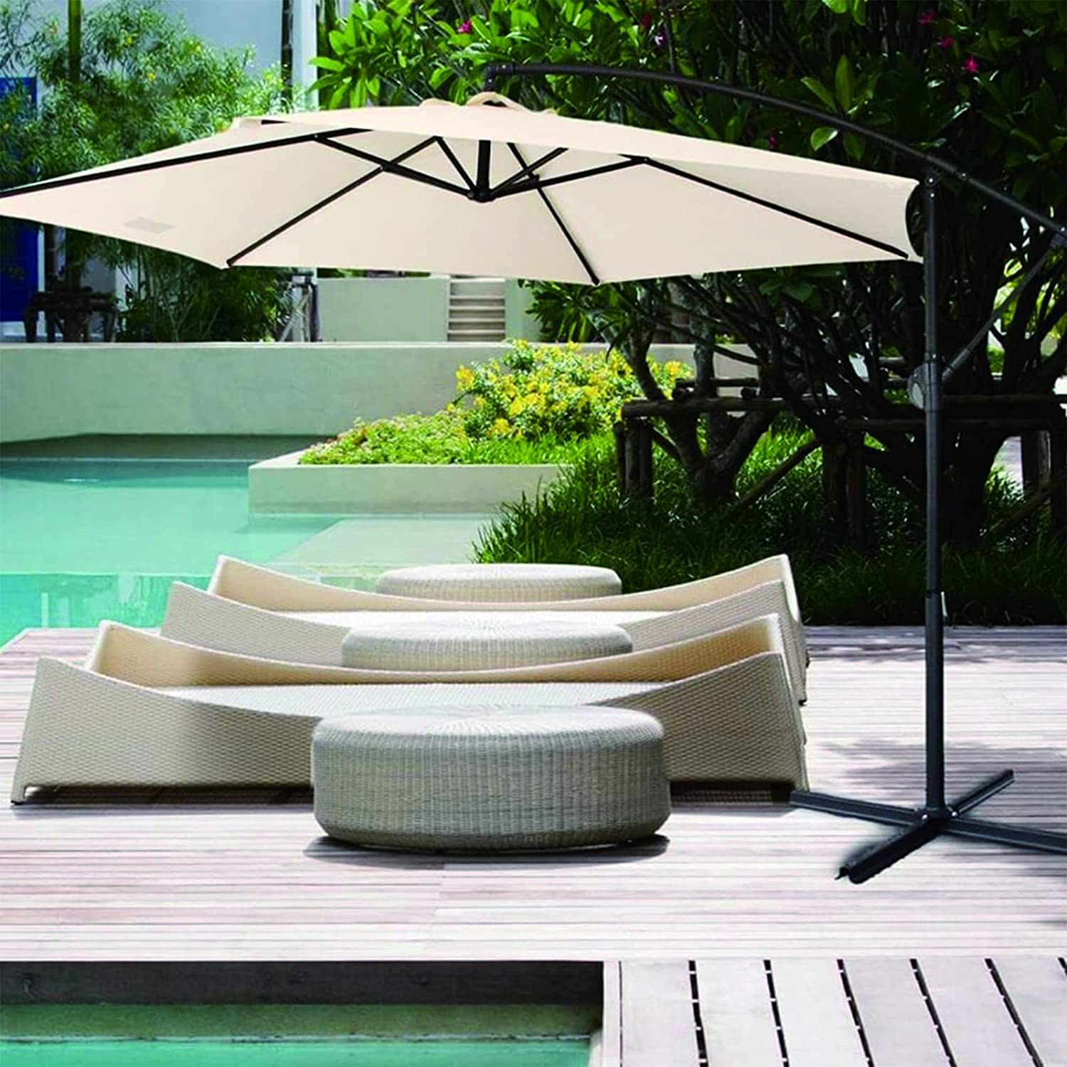 Toile De Rechange Pour Parasol D'extérieur Avec 8 Baleines, 3 M Housse De Rechange Pour Parasol, Anti-Ultraviolet ,Beige - 5