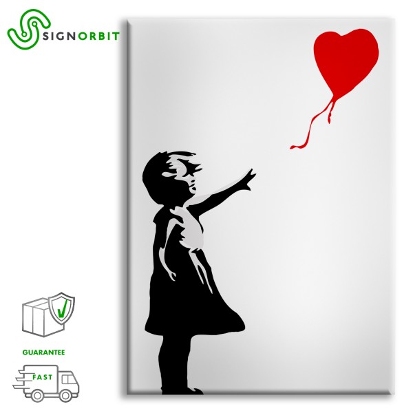 Banksy - niña con globo - cuadro lienzo en marco de madera, medida 70x100 cm
