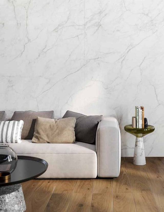 Carrelage XXL sol/mur effet marbre blanc CALACATTA CALDIA Full Lappato int/ext l.120 x L.280 cm CERALUX
