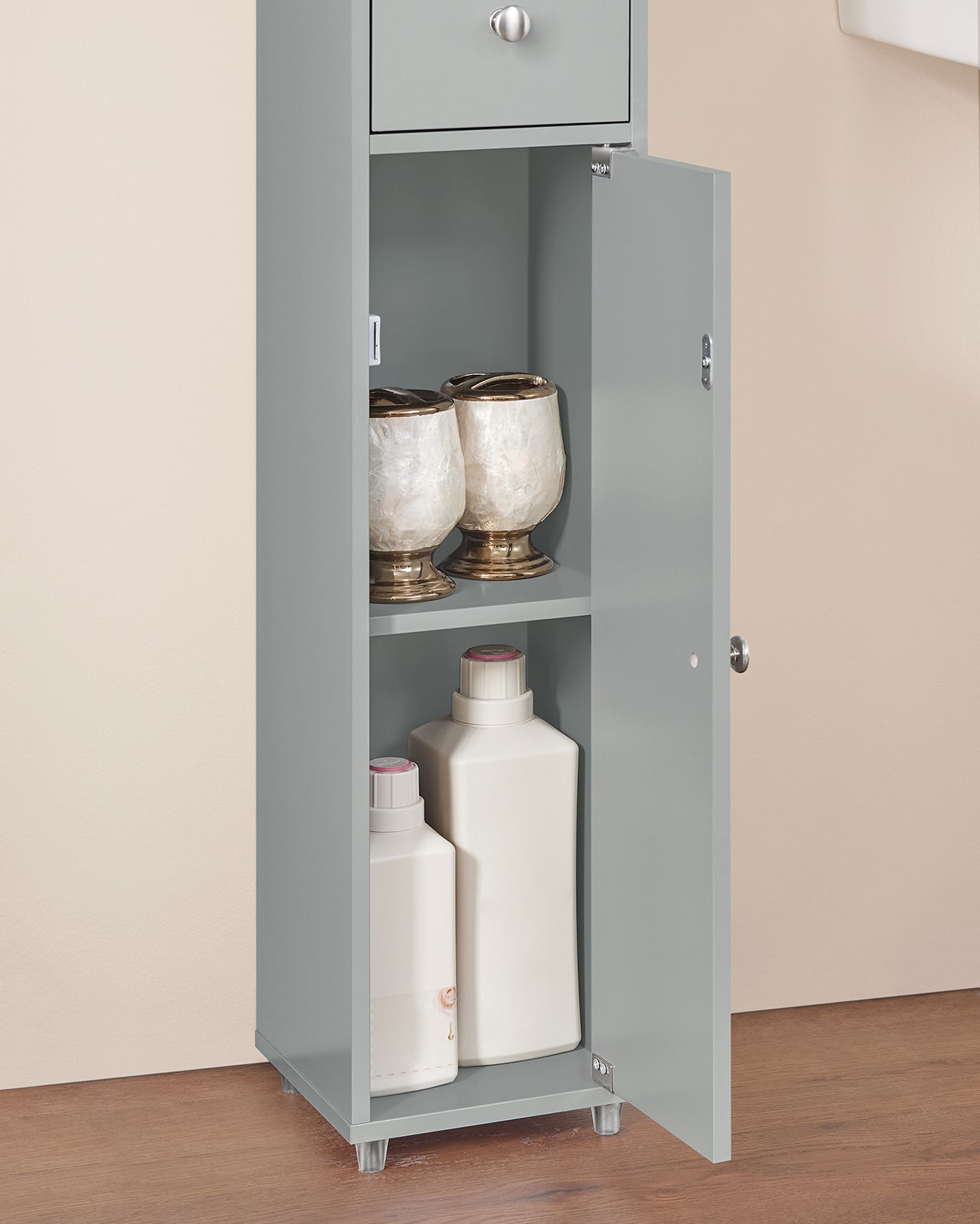 Armadio Colonna bagno, Mobile bagno alto con 2 Ante e 1 cassetto altezza: 180 cm SoBuy Grigio BZR34-HG - 8