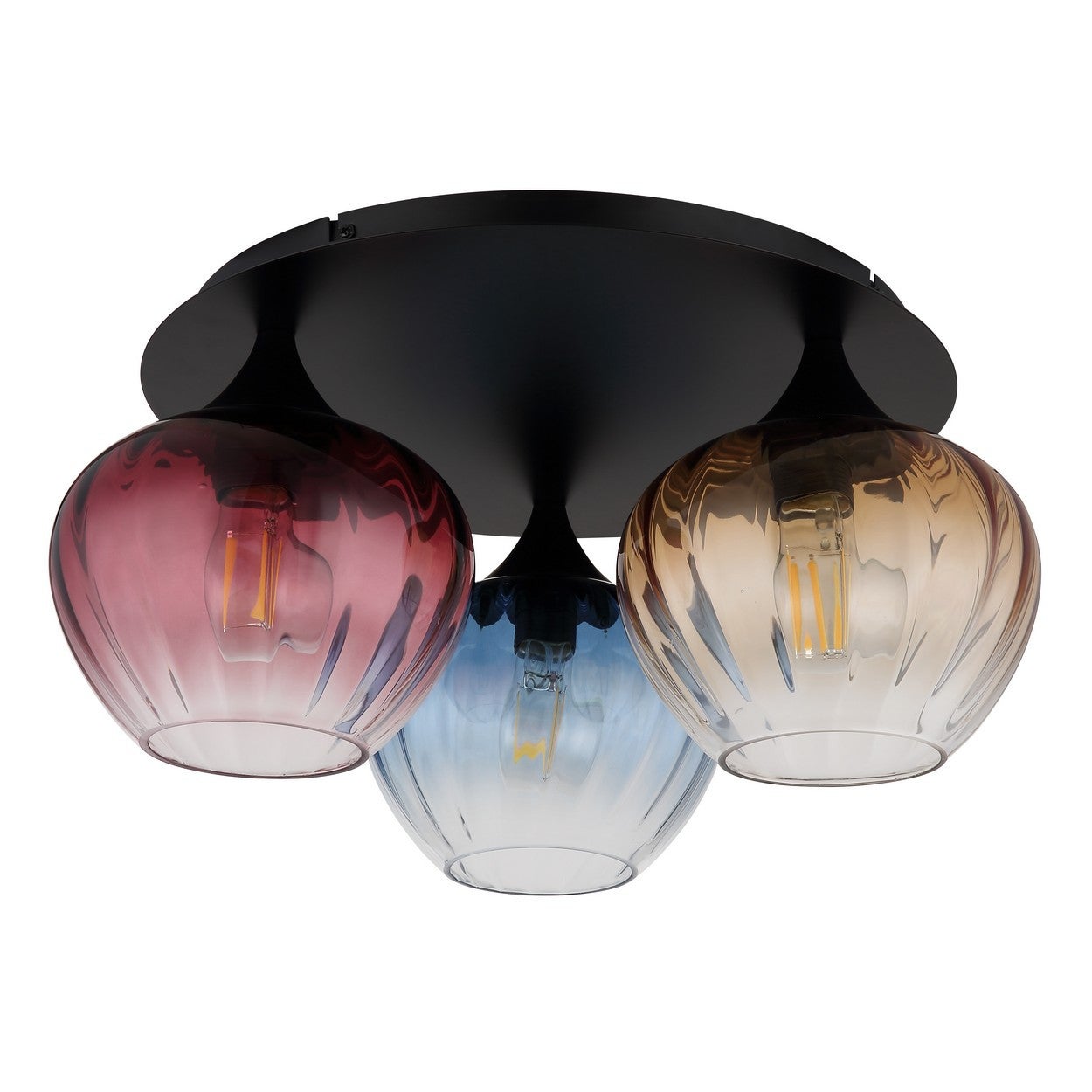 Globo Sander Plafonnier Cluster Shade noir mat, abat-jour en verre ambré, 3 ampoules E27 - 2