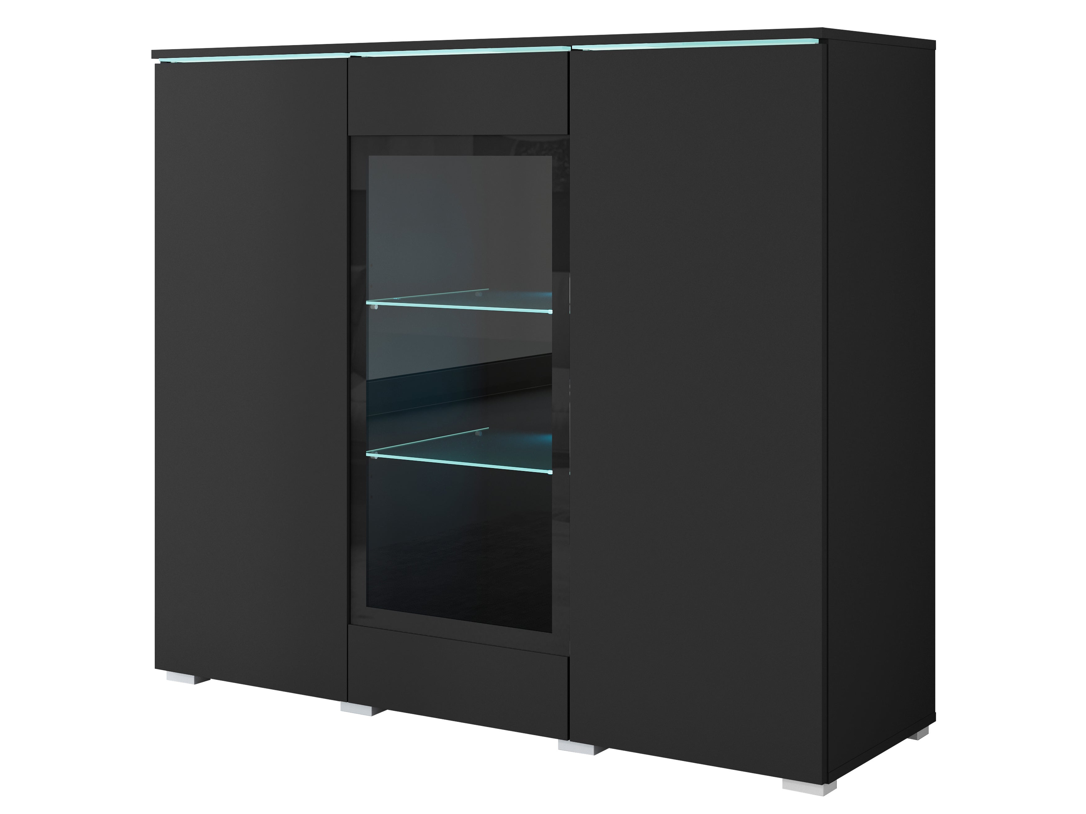 Komoda z przeszkleniem VEVE 120 cm , w czarnym kolorze z LED