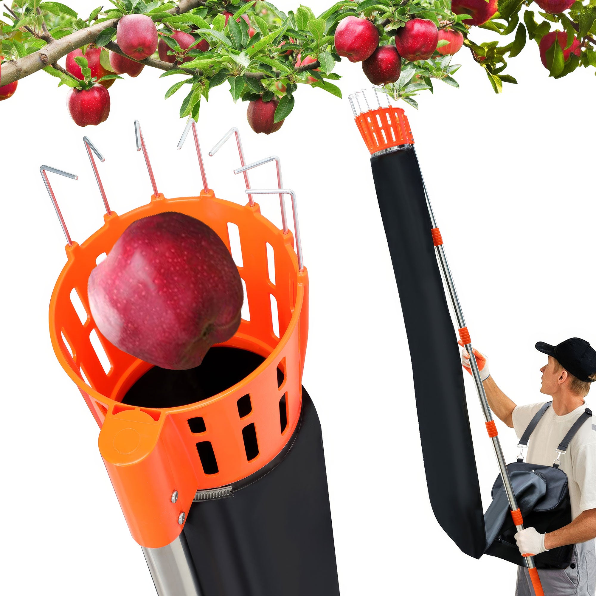 Cueilleur De Fruits Avec Sac En Lin - Pour Pommes, Poires, Cerises, Noix, Récolte En Hauteur Facile - 7