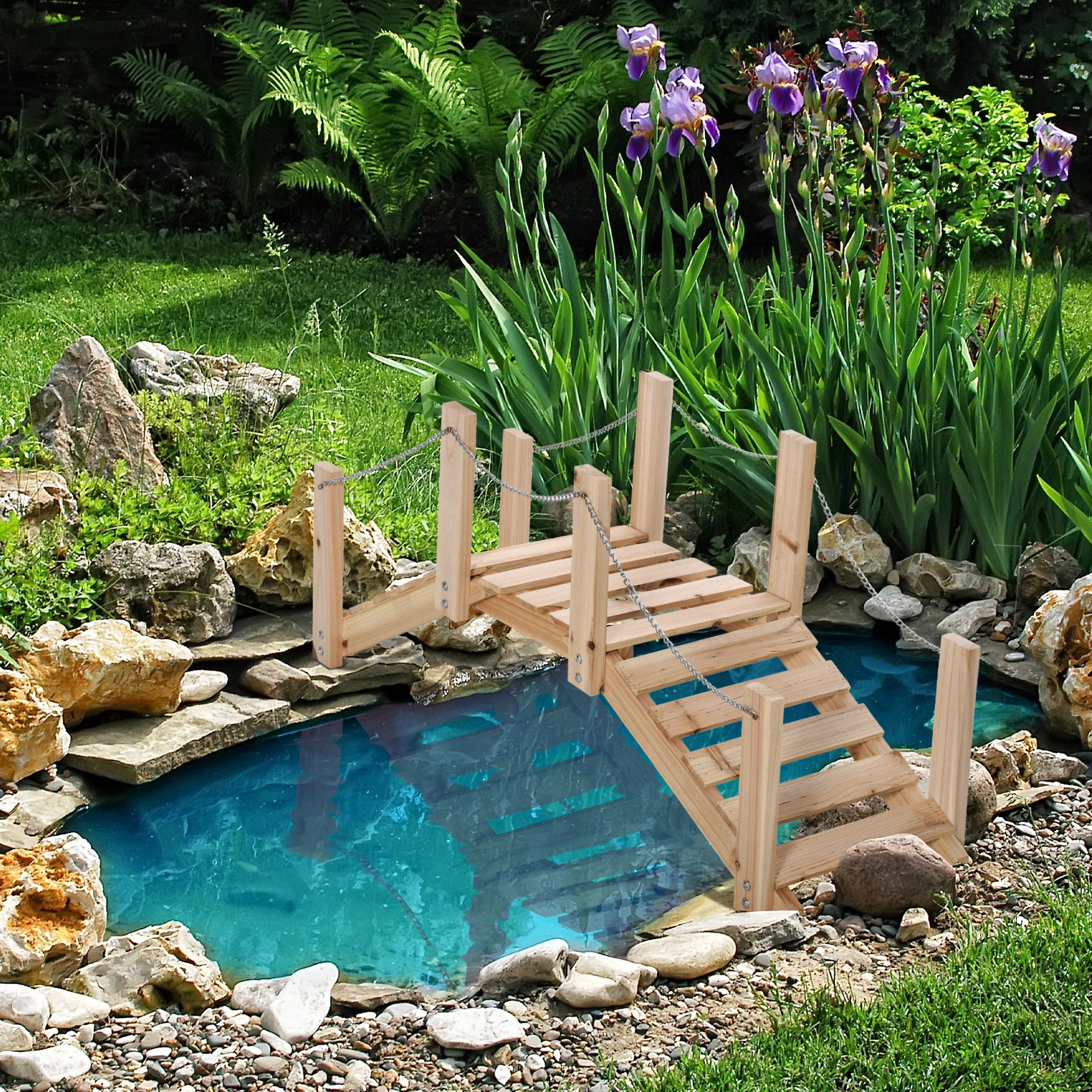 Outsunny Pont de jardin en bois d'épicéa bois naturel 100x32x48 cm 844-327 - 2