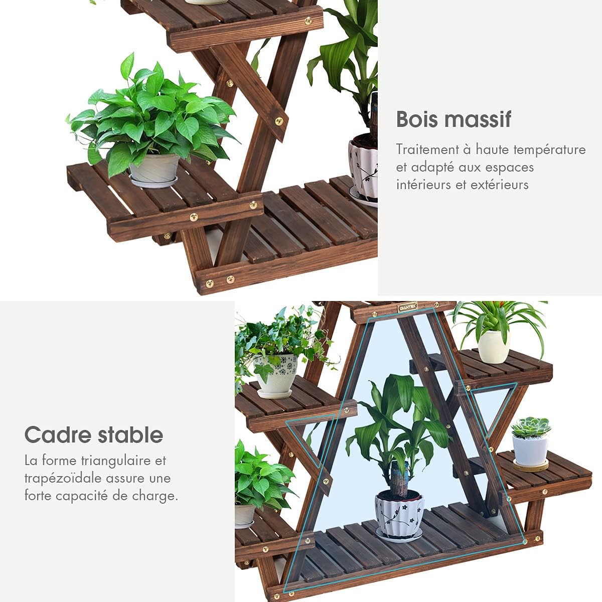 Étagère pour plantes en bois 6 tablettes 99x25x64,5cm, support plante charge 10kg - 8