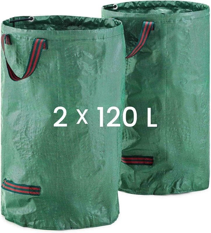 Wytrzymałe plastikowe worki na odpady ogrodowe (2 x 120 l) – wytrzymałe i wielokrotnego użytku worki na odpady z uchwytami
