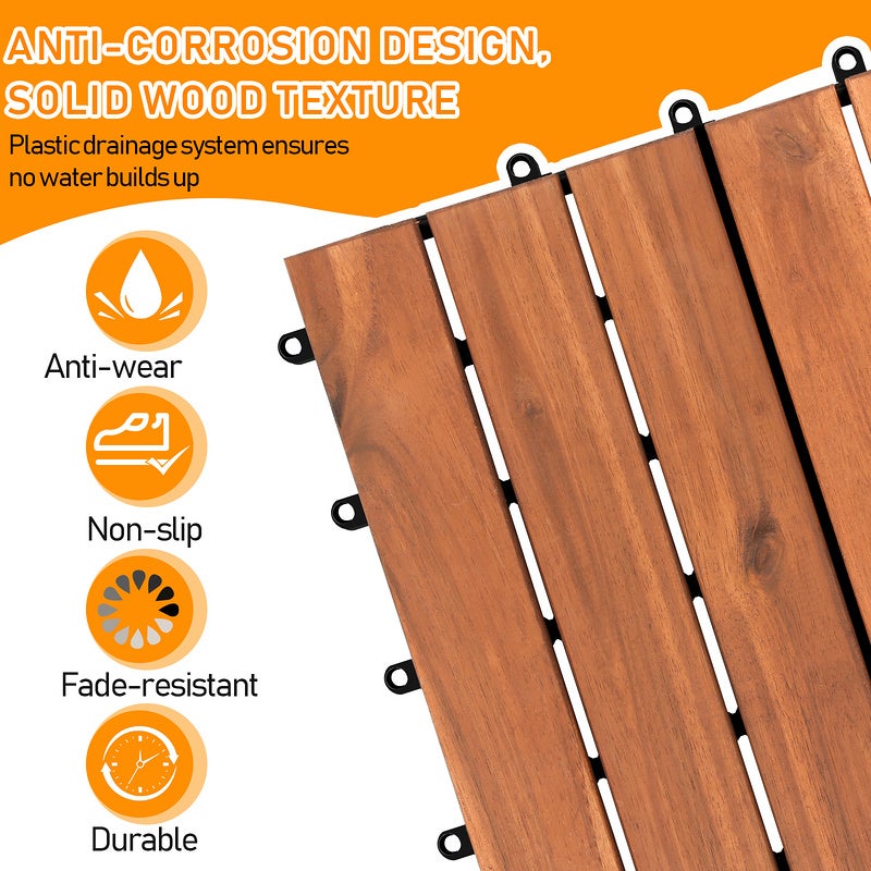 22x Dalles de terrasse en bois d'acacia pour 2m² - 6 lames - système de clips - terrasse/ jardin extérieur - 3