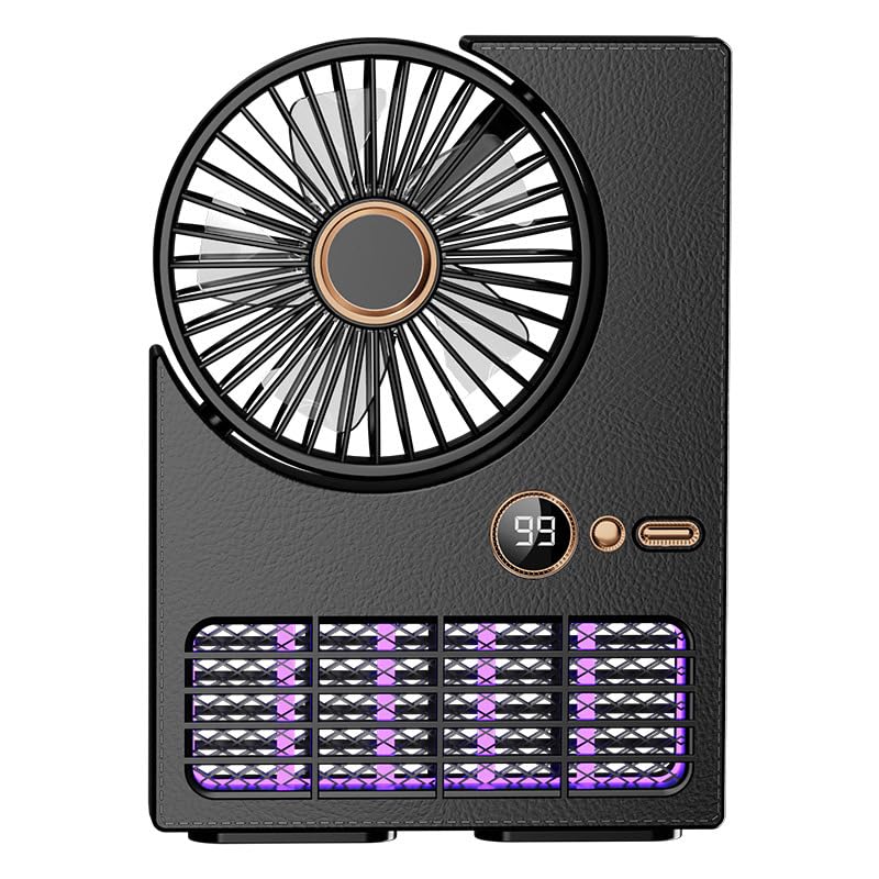 Elektryczny wentylator domowy 2 w 1 z lampą odstraszającą komary, akumulatorowy, regulowany, 5 prędkości, odpowiedni do sypialni i na kemping (czarny