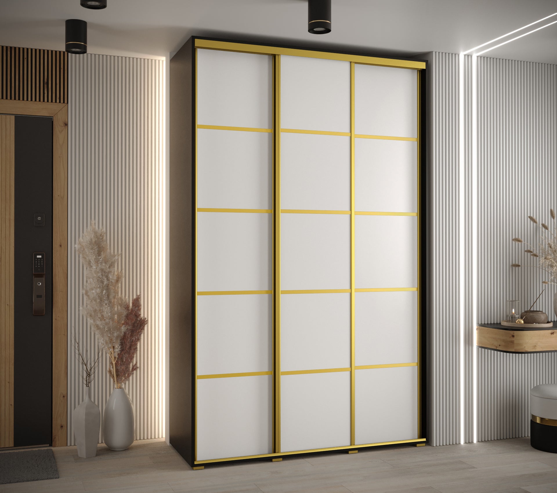 Szafa przesuwna wysoka Davos 4 150 x 45 x 235,2 cm czarny + biały + u. złoty - Abiks Meble - 2