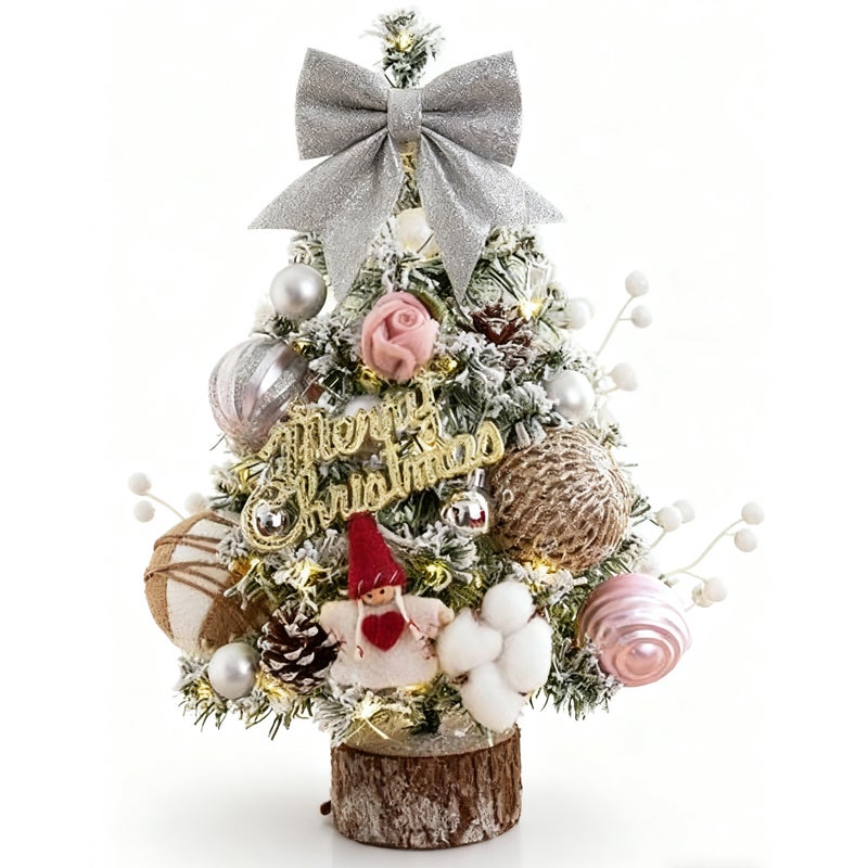 Mini Sapin De Noël 60 Cm Rouge Et Doré Avec LED – Petit Arbre Artificiel Illuminé Pour Table, Bureau Ou Décoration Festive