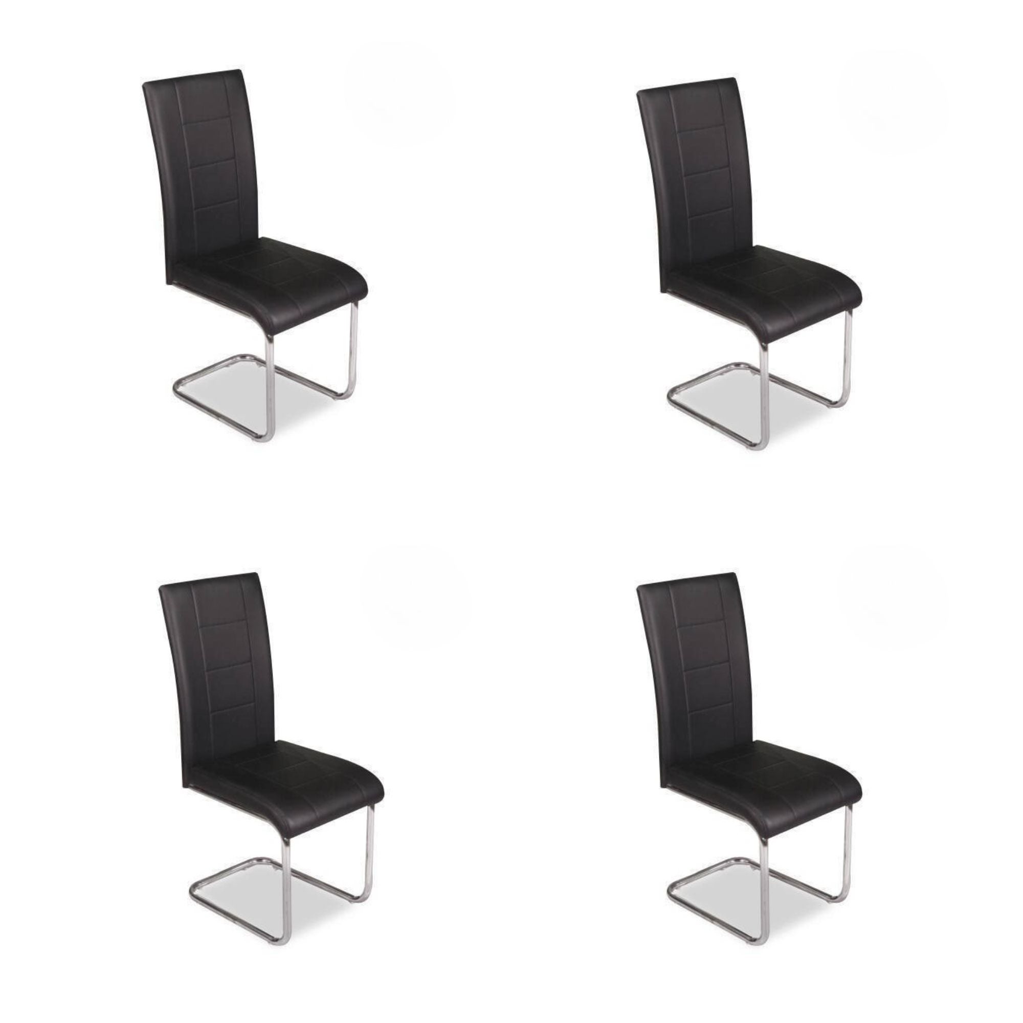 Pakiet 4 krzeseł ze sklejki z wypełnieniem piankowym, tapicerowanych czarną tkaniną, chromowane nogi, wymiary 43x49x102 cm