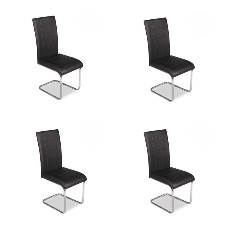 Pakiet 4 krzeseł ze sklejki z wypełnieniem piankowym, tapicerowanych czarną tkaniną, chromowane nogi, wymiary 43x49x102 cm