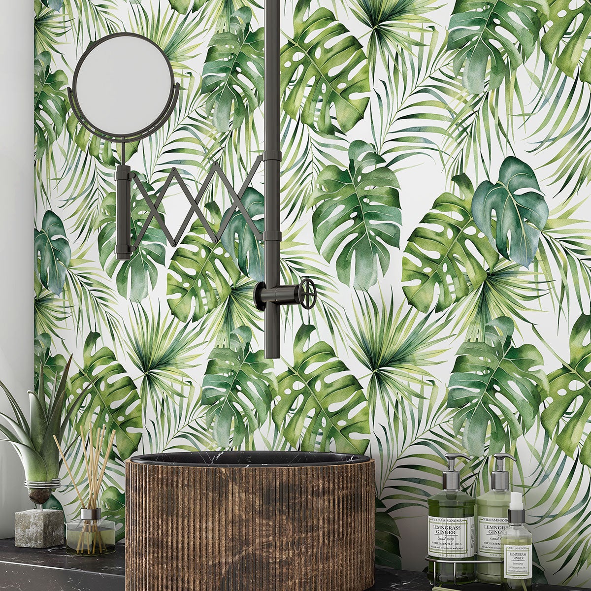 Crédence adhésive sticker décoratif pour salle de bain - Feuilles Tropicales - Adhésif MAT - 50x50 cm - 2