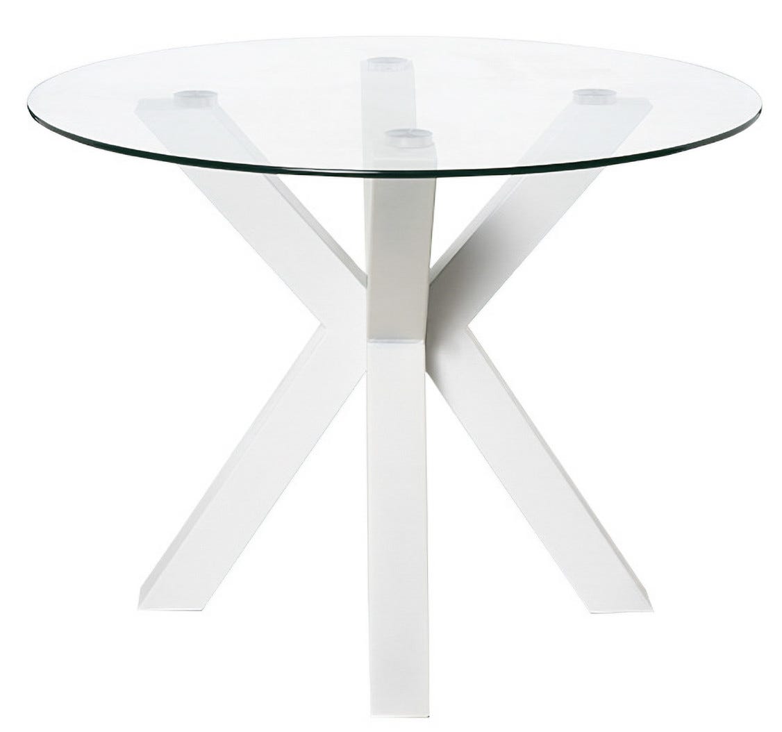 Table ronde moderne Jadys – Plateau en verre et pieds croisés en métal ...