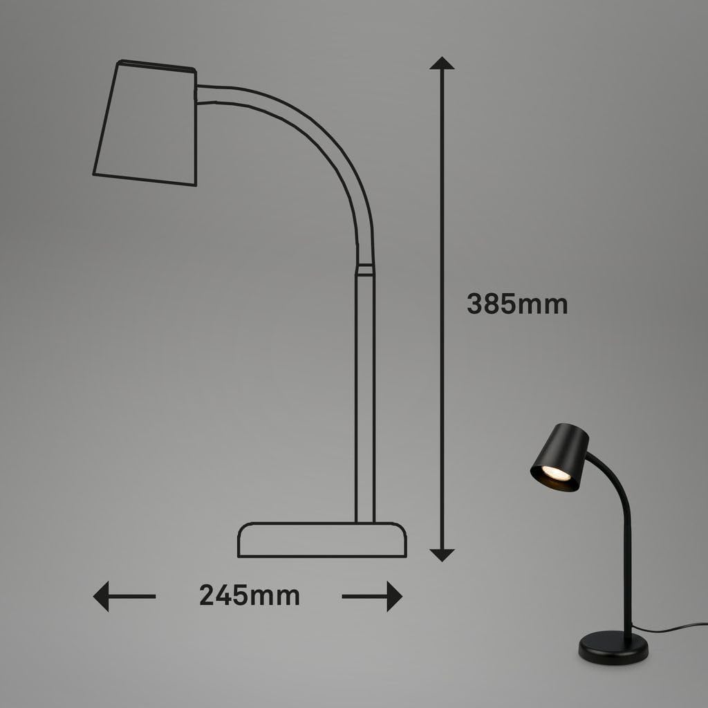 Lampe de chevet, lampe de table réglable, lampe de table de bureau GU10, avec interrupteur à fil, lecture, noir - 4